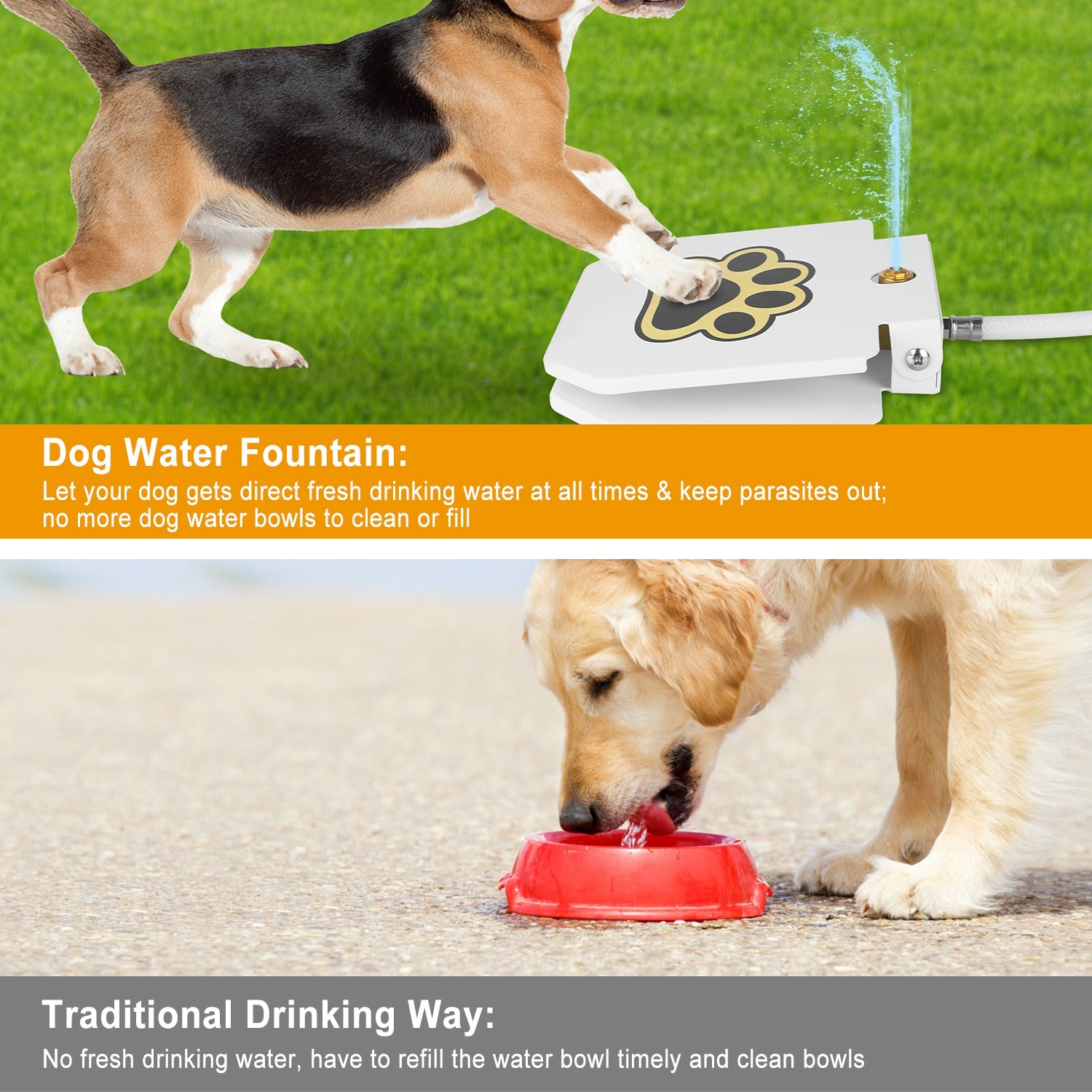 Outdoor Step On Dog Water Fountain with Paw Pedal