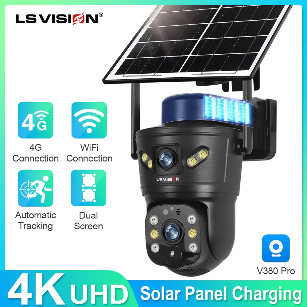 LS VISION 4G Solar Security Camera 8MP Dual Lens CCTV