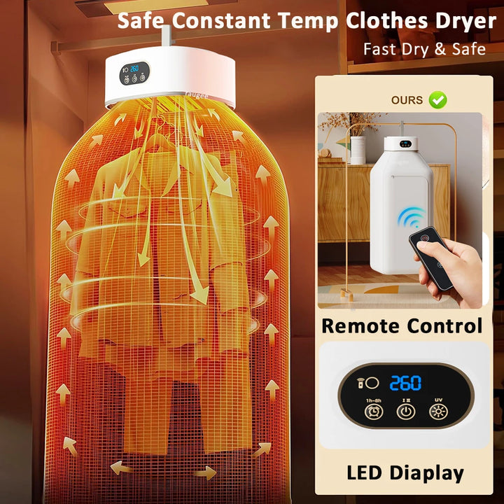 Portable Foldable Electric Clothes Dryer with Remote