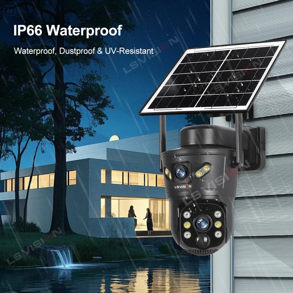 LS VISION 4G Solar Security Camera 8MP Dual Lens CCTV