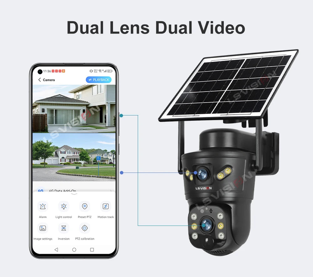 LS VISION 4G Solar Security Camera 8MP Dual Lens CCTV