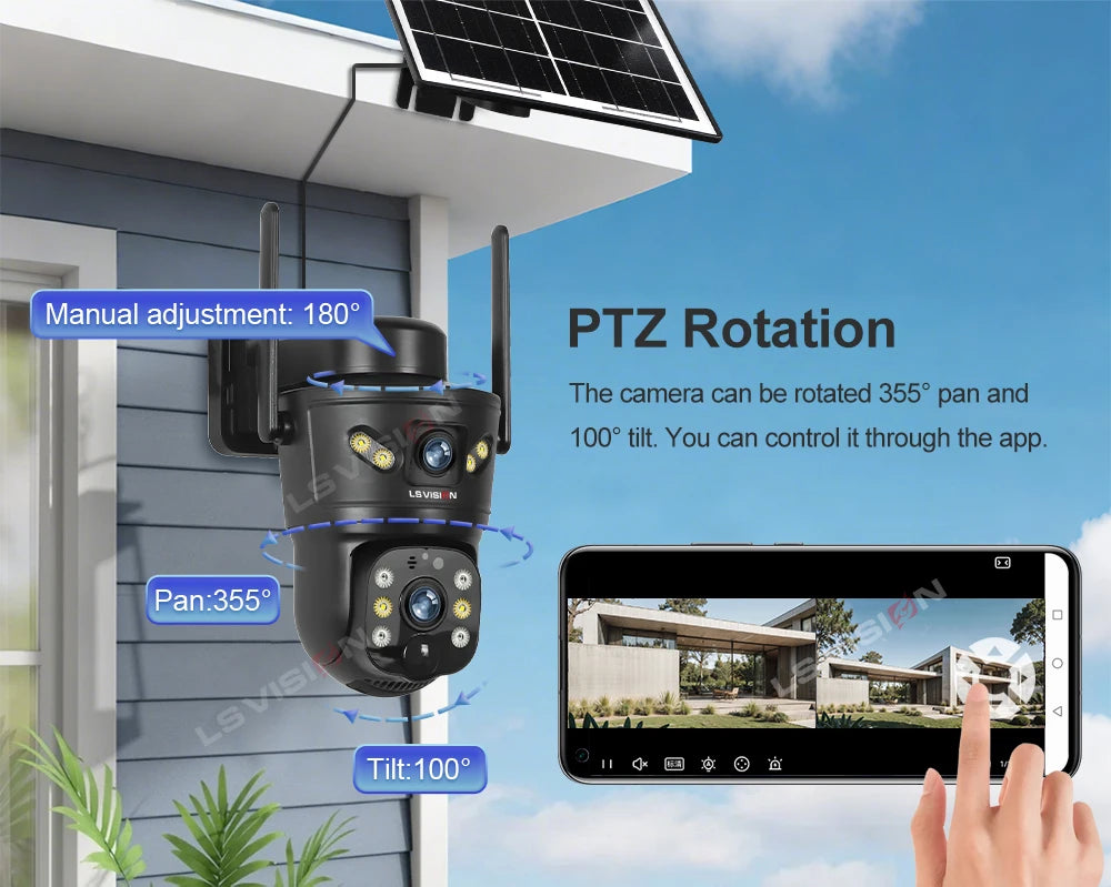 LS VISION 4G Solar Security Camera 8MP Dual Lens CCTV