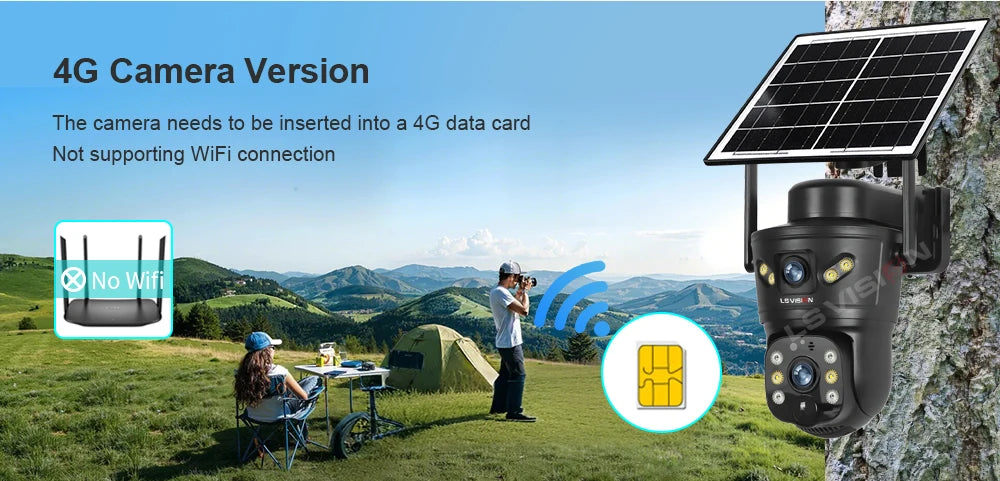 LS VISION 4G Solar Security Camera 8MP Dual Lens CCTV