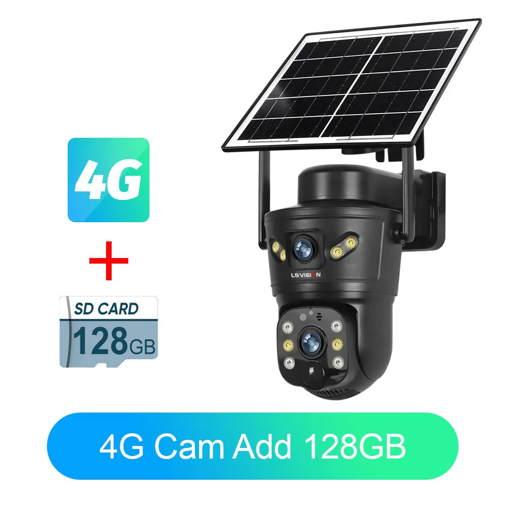 LS VISION 4G Solar Security Camera 8MP Dual Lens CCTV