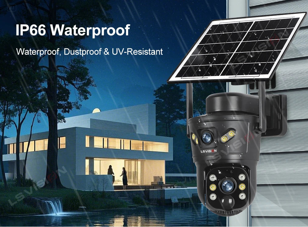LS VISION 4G Solar Security Camera 8MP Dual Lens CCTV
