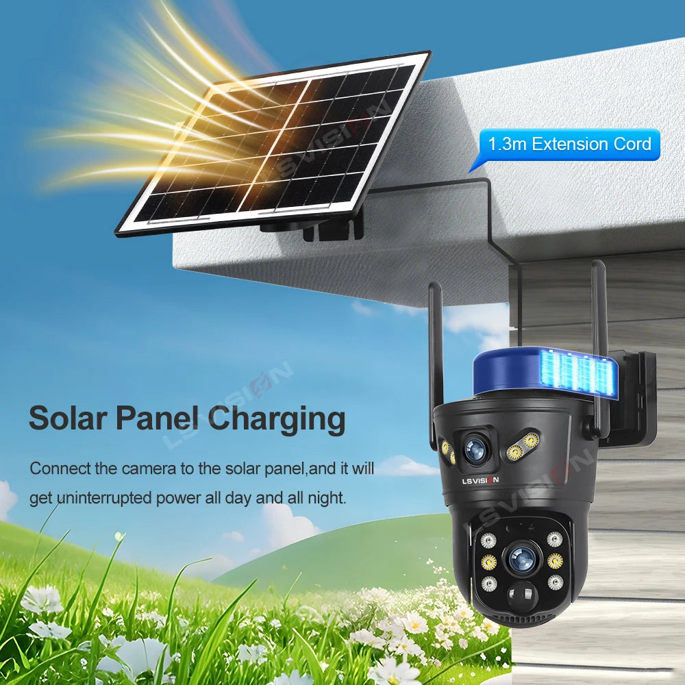 LS VISION 4G Solar Security Camera 8MP Dual Lens CCTV