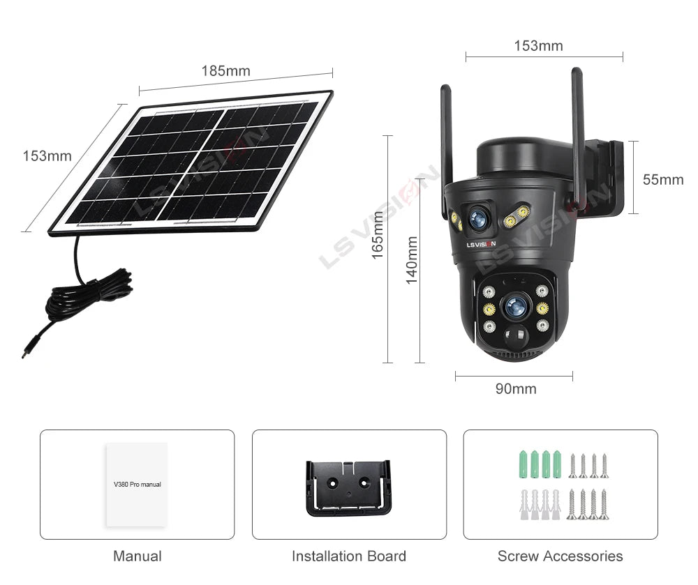 LS VISION 4G Solar Security Camera 8MP Dual Lens CCTV