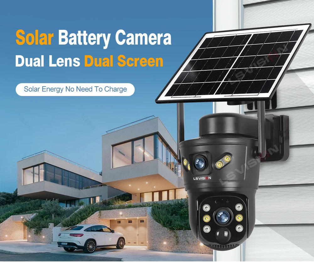 LS VISION 4G Solar Security Camera 8MP Dual Lens CCTV