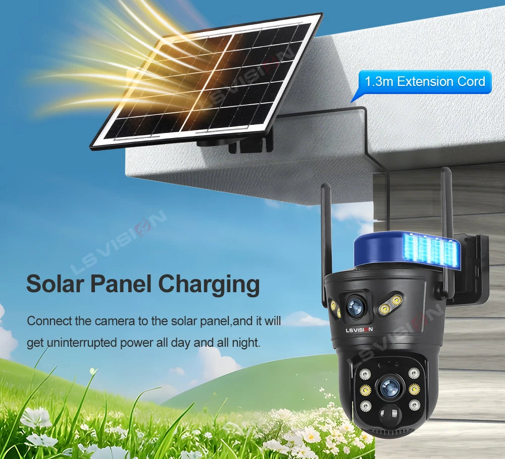 LS VISION 4G Solar Security Camera 8MP Dual Lens CCTV