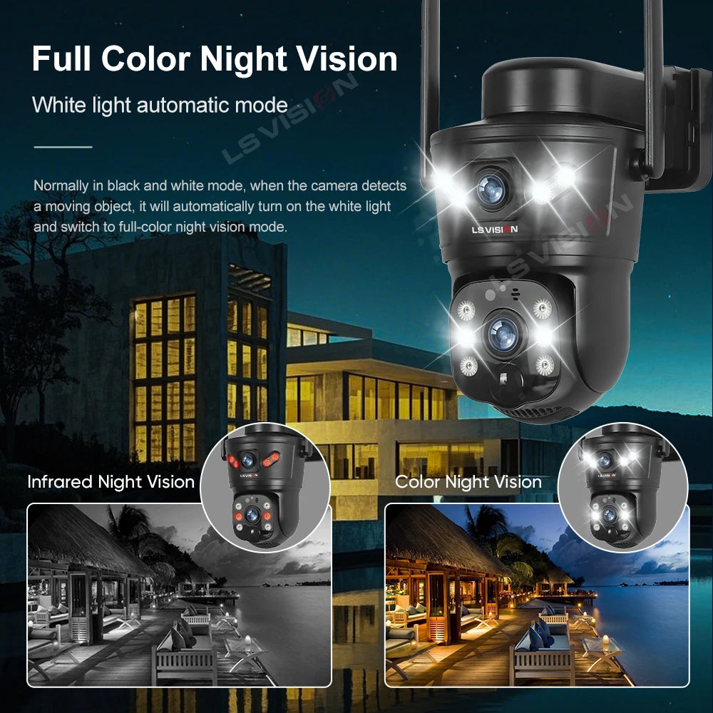 LS VISION 4G Solar Security Camera 8MP Dual Lens CCTV