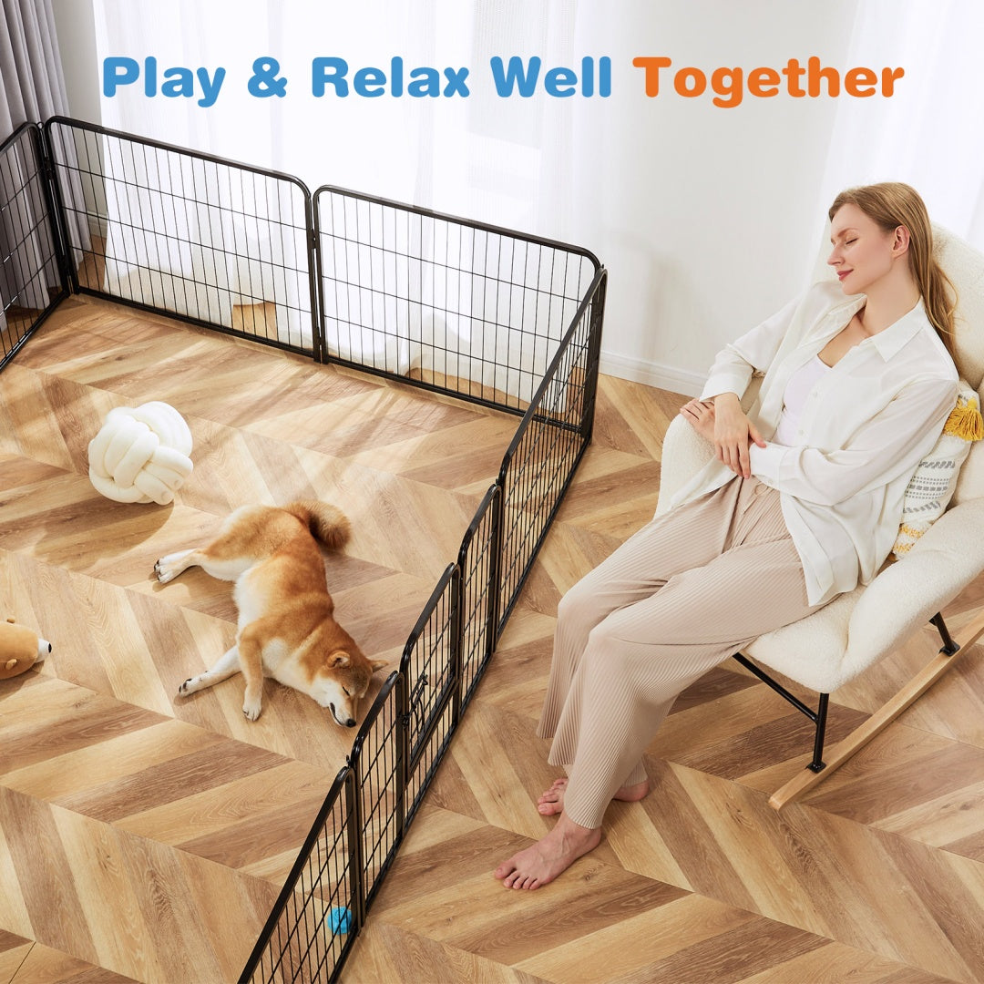 Metal Dog Playpen Indoor Outdoor Exercise Fence with Door