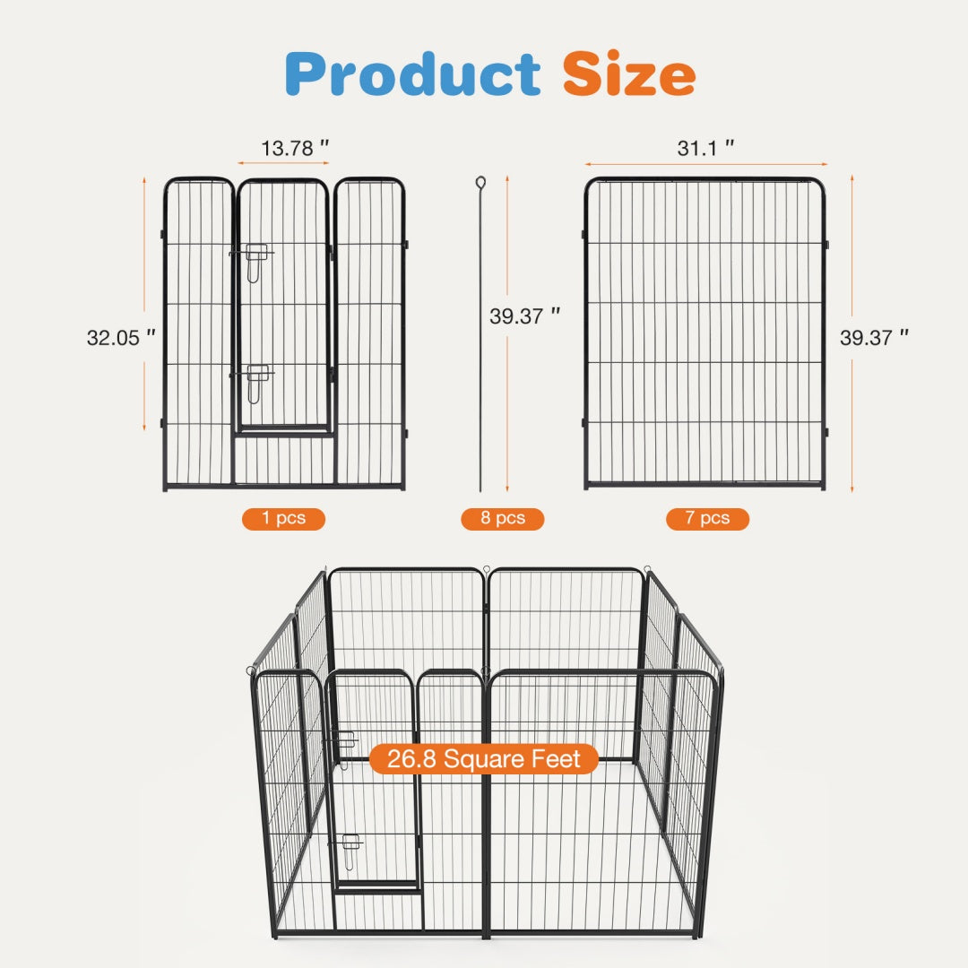 Metal Dog Playpen Indoor Outdoor Exercise Fence with Door